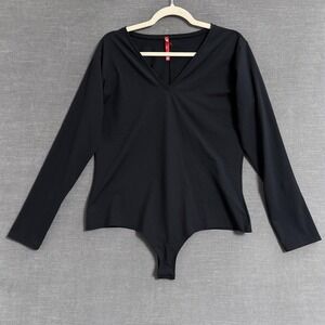 Spanx Bodysuit 2X Black Long Sleeve V Neck Shapewear Thong V Neck Long Sleeve‎